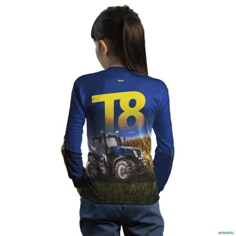 Camisa Agro BRK Trator T8 Azul com Proteção UV50+ -  Gênero: Infantil Tamanho: Infantil G1