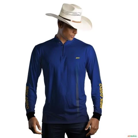Camisa Agro Básica BRK Azul e Amarelo com Proteção UV50+ -  Gênero: Masculino Tamanho: M