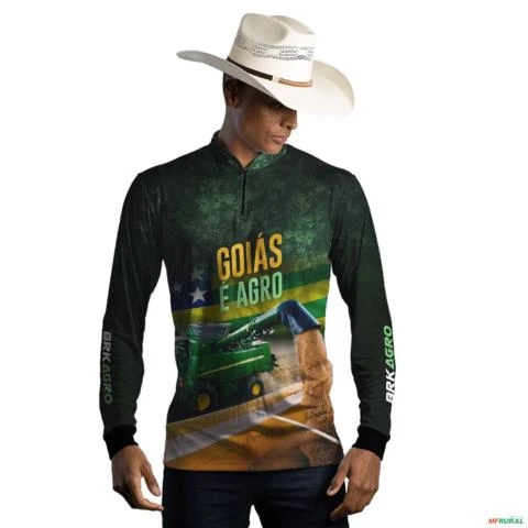 Camisa Agro BRK Verde Goiás é Agro com Proteção UV50+ -  Gênero: Masculino Tamanho: P