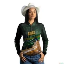 Camisa Agro BRK Verde Goiás é Agro com Proteção UV50+ -  Gênero: Feminino Tamanho: Baby Look M