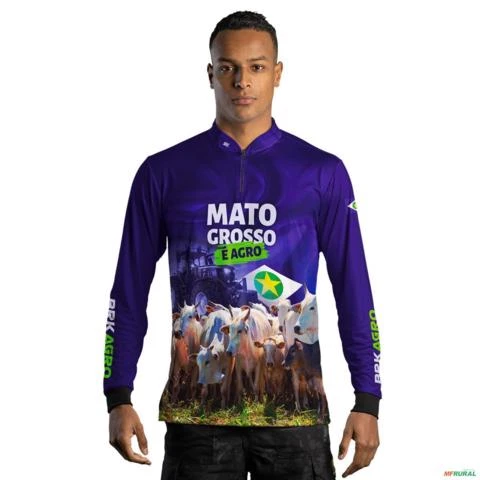 Camisa Agro BRK Azul Mato Grosso com Proteção UV50+ -  Gênero: Masculino Tamanho: P