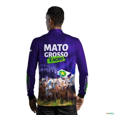 Camisa Agro BRK Azul Mato Grosso com Proteção UV50+ -  Gênero: Masculino Tamanho: P