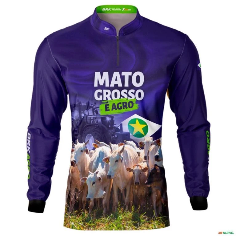 Camisa Agro BRK Azul Mato Grosso com Proteção UV50+ -  Gênero: Masculino Tamanho: G1