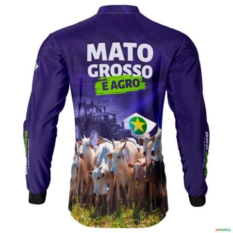 Camisa Agro BRK Azul Mato Grosso com Proteção UV50+ -  Gênero: Masculino Tamanho: G1