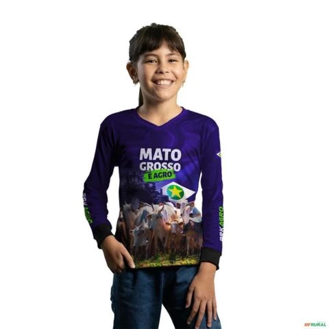 Camisa Agro BRK Azul Mato Grosso com Proteção UV50+ -  Gênero: Infantil Tamanho: Infantil G1