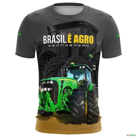 Camiseta Agro BRK Cinza Brasil é Agro com UV50  - Tamanho: Masculino XXG