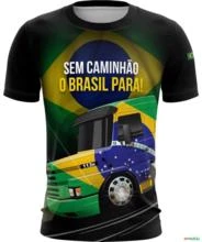 Camiseta de Caminhão BRK Sem Caminhão O Brasil Para Preta UV50  - Tamanho: Masculino GG