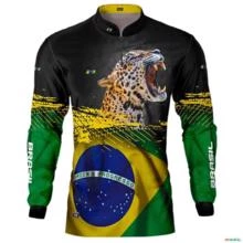 Camisa de Pesca BRK Preta Bandeira Brasil Onça com UV50  - Tamanho: Masculino G