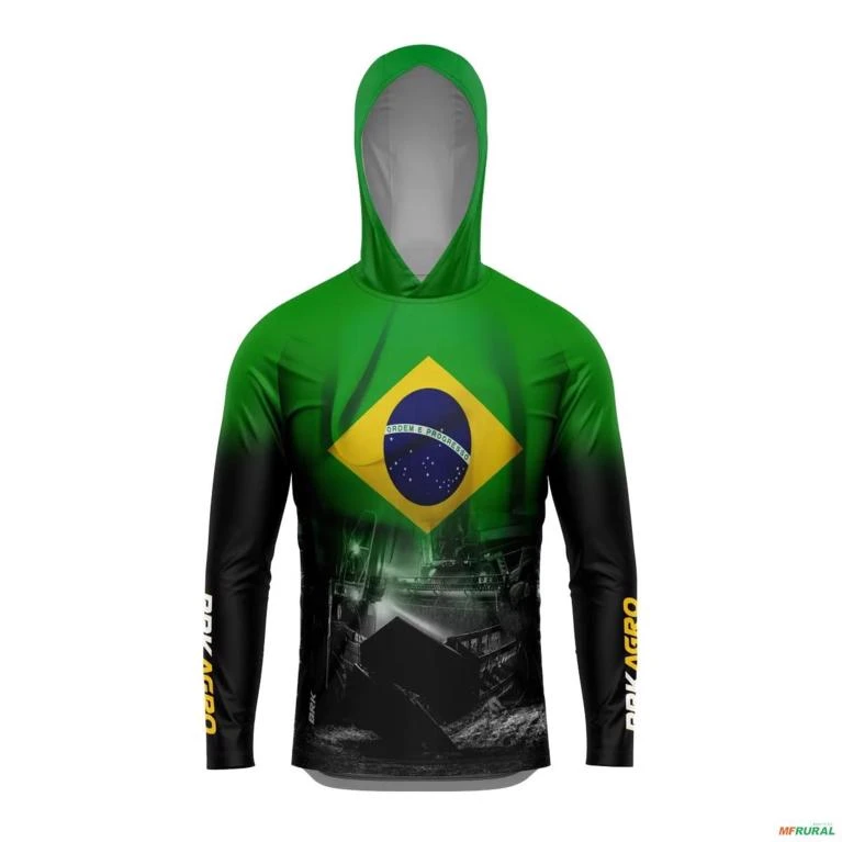 Camisa com  Capuz Agro BRK Colheitadeira Brasil com UV50  - Tamanho: Masculino P