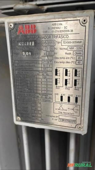 TRANSFORMADOR TRIFÁSICO 500-KVA (ABB) Imagem TRANSFORMADOR TRIFÁSICO 500-KVA (ABB)