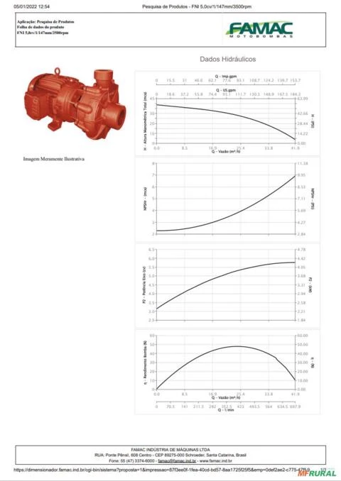 Bomba FAMAC Para Incêndio FNI 2 1/2 X 2 1/2 147MM 5CV Rosca -  Voltagem: MONOF. 220/440V.
