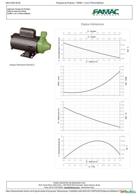 Bomba FAMAC Periférica FSP80-1 76MM 1.5CV -  Voltagem: TRIF. 220/380/440V.