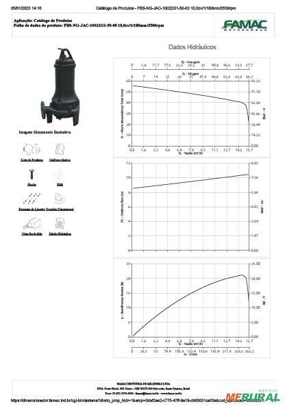 Bomba FAMAC Submersivel Trituradora FBS-NG-JAC-10022G1 180MM 10CV -  Voltagem: TRIF. 220V.