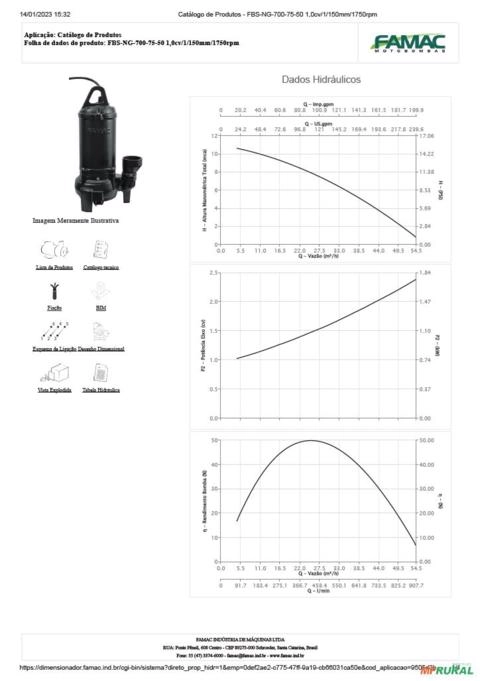Imagem Bomba FAMAC Submersivel FBS-NG-700 150MM 1CV -  Voltagem: TRIF. 440V. Imagem Bomba FAMAC Submersivel FBS-NG-700 150MM 1CV -  Voltagem: TRIF. 440V.