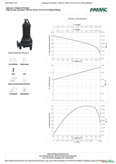 Imagem Bomba FAMAC Submersivel FBS-NG-7523A1 130MM 7,5CV -  Voltagem: TRIF. 440V. Imagem Bomba FAMAC Submersivel FBS-NG-7523A1 130MM 7,5CV -  Voltagem: TRIF. 440V.