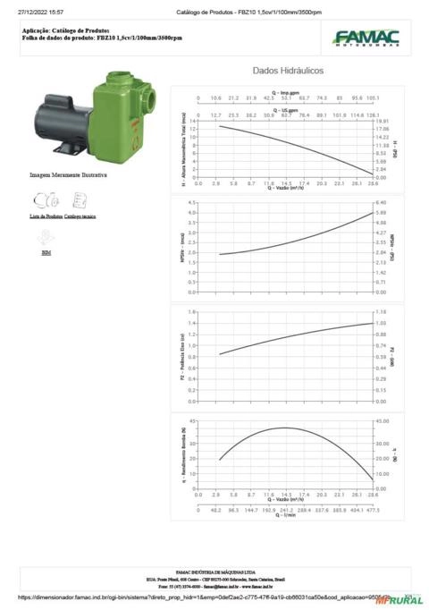 Imagem Bomba FAMAC Centrifuga Autoescorvante FBZ10 100MM 1,5CV -  Voltagem: MONOF. 127/220V. Imagem Bomba FAMAC Centrifuga Autoescorvante FBZ10 100MM 1,5CV -  Voltagem: MONOF. 127/220V.