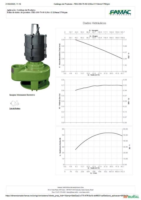 Imagem Bomba FAMAC Submersivel FBS-350 119MM 1/2CV -  Voltagem: TRIF. 220V. Imagem Bomba FAMAC Submersivel FBS-350 119MM 1/2CV -  Voltagem: TRIF. 220V.