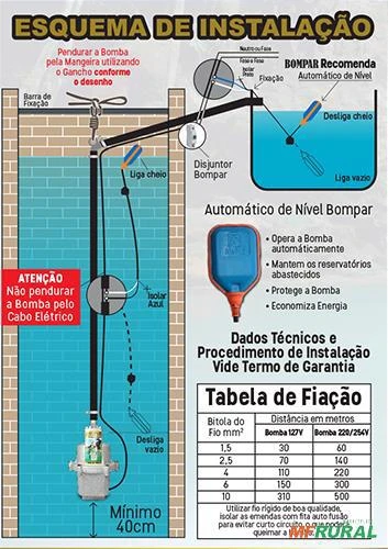 BOMBA BOMPAR SUBMERSA BP-OURO-2000  450W. 1 -  Voltagem: MONOF. 220V. Acessório Automático de Nível: Sem Automático