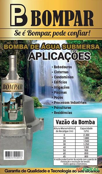BOMBA BOMPAR SUBMERSA BP-OURO-2000  450W. 1 -  Voltagem: MONOF. 127V. Acessório Automático de Nível: Sem Automático