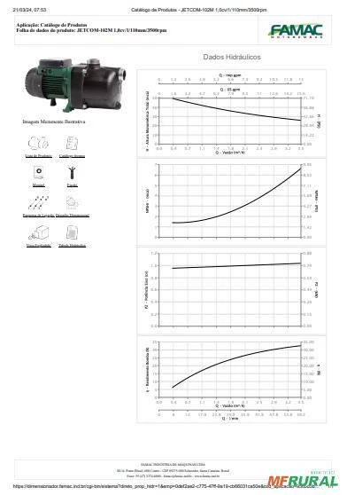 Bomba FAMAC Centrifuga Autoaspirante JETCOM-102M 110MM 1CV -  Voltagem: MONOF. 220V.