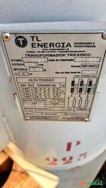 Imagem Transformador Trifásico 225KVA 13800V 380/220V Tipo Óleo Imagem Transformador Trifásico 225KVA 13800V 380/220V Tipo Óleo