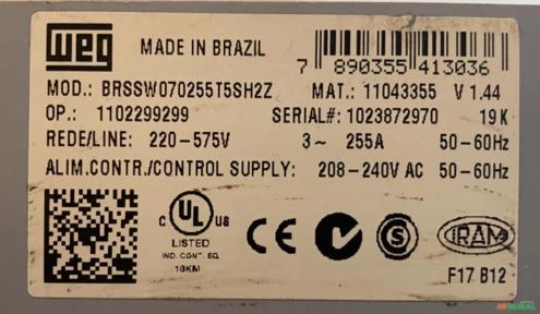 Imagem Soft-starter Weg Ssw07 255a (100cv@220vac Ou 150cv@380vac) Imagem Soft-starter Weg Ssw07 255a (100cv@220vac Ou 150cv@380vac)