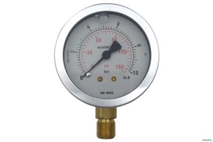 Manometro Vertical (Radial) D63 0-10 Bar 1/4 BSP Imagem Manometro Vertical (Radial) D63 0-10 Bar 1/4 BSP
