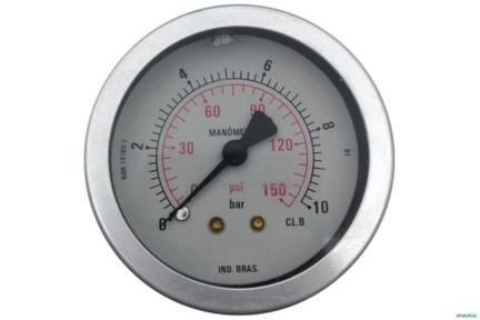 Manometro Horizontal (Axial) D63 0-10 Bar 1/4 BSP Imagem Manometro Horizontal (Axial) D63 0-10 Bar 1/4 BSP