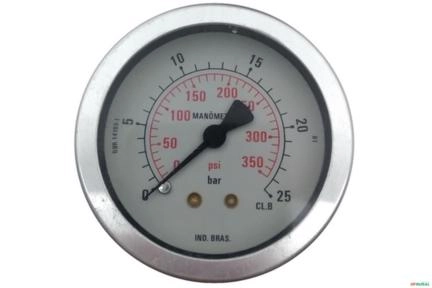Manometro Horizontal (Axial) D63 0-25 Bar 1/4 BSP Imagem Manometro Horizontal (Axial) D63 0-25 Bar 1/4 BSP