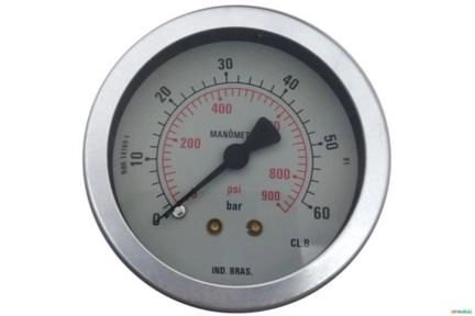 Manometro Horizontal (Axial) D63 0-60 Bar 1/4 BSP Imagem Manometro Horizontal (Axial) D63 0-60 Bar 1/4 BSP
