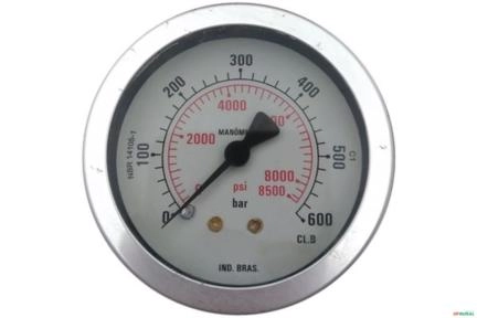 Manometro Horizontal (Axial) D63 0-600 Bar 1/4 BSP Imagem Manometro Horizontal (Axial) D63 0-600 Bar 1/4 BSP