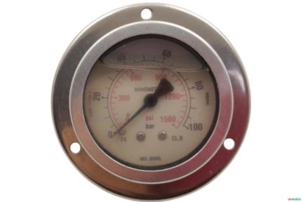 Manometro Horizontal (axial - Painel) D63 0-100 Bar 1/4 NPT (com Flange) Imagem Manometro Horizontal (axial - Painel) D63 0-100 Bar 1/4 NPT (com Flange)