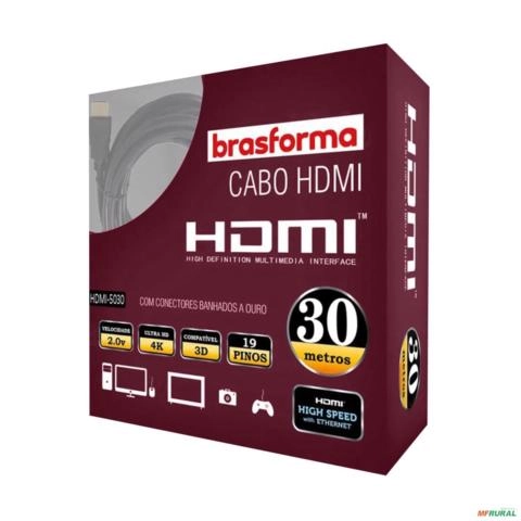 CABO HDMI 30 Metros 2.0 4K 3D 1080P HDMI-5030 Brasforma Imagem CABO HDMI 30 Metros 2.0 4K 3D 1080P HDMI-5030 Brasforma