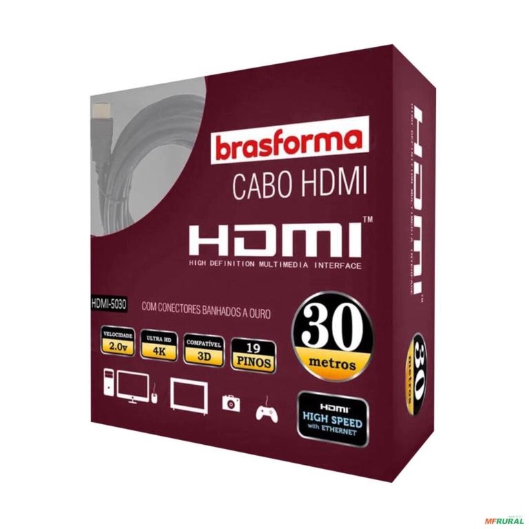 CABO HDMI 30 Metros 2.0 4K 3D 1080P HDMI-5030 Brasforma Imagem CABO HDMI 30 Metros 2.0 4K 3D 1080P HDMI-5030 Brasforma
