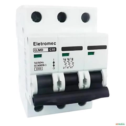DISJUNTOR DIN TRIPOLAR TRIFASICO EATON ELETROMEC 3P 10A ELMD-3C10 Imagem DISJUNTOR DIN TRIPOLAR TRIFASICO EATON ELETROMEC 3P 10A ELMD-3C10