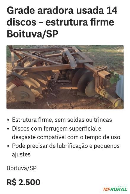 Grade Aradora de Arrasto com 14 Discos Imagem Grade Aradora de Arrasto com 14 Discos