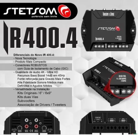 Módulo Stetsom IR400.4 Amplificador Digital 400W RMS 4 Canais Potência Compacta Som Imagem Módulo Stetsom IR400.4 Amplificador Digital 400W RMS 4 Canais Potência Compacta Som