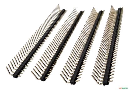 30x Barra De Pinos Simples 1x40 Vias Macho 90° - Cor: Dourado Imagem 30x Barra De Pinos Simples 1x40 Vias Macho 90° - Cor: Dourado