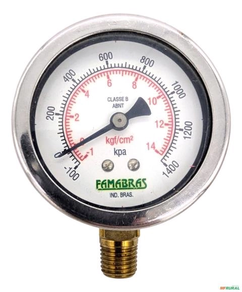 Manovacuômetro Famabras 62mm 1/4" NPT Caixa Inox (-1 a +14 kgf/cm² | -100 a +1400 kPa) - Série FI - Voltagem: NA Imagem Manovacuômetro Famabras 62mm 1/4" NPT Caixa Inox (-1 a +14 kgf/cm² | -100 a +1400 kPa) - Série FI - Voltagem: NA