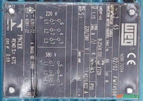 Motor elétrico trifásico WEG 0,33CV 1720rpm Imagem Motor elétrico trifásico WEG 0,33CV 1720rpm