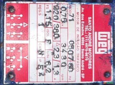 Motor elétrico trifásico WEG 0,75CV 3430rpm 2 pólos modelo 71/0507 Imagem Motor elétrico trifásico WEG 0,75CV 3430rpm 2 pólos modelo 71/0507