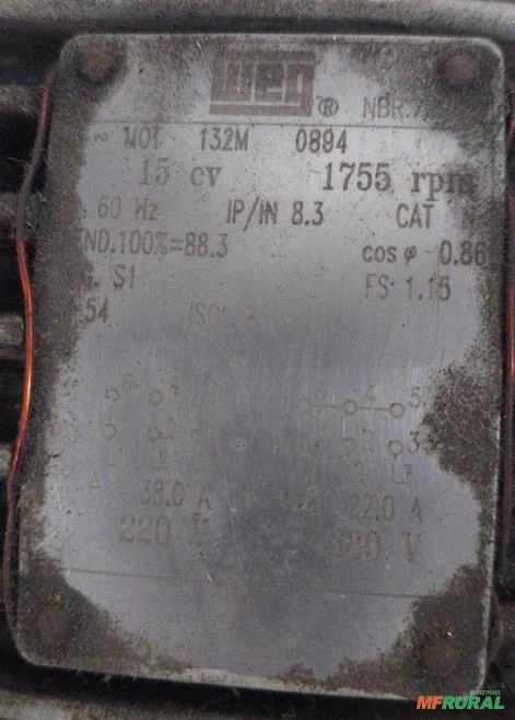 Motor elétrico trifásico WEG 15CV - 1755rpm - 4 polos - Carcaça 132M Imagem Motor elétrico trifásico WEG 15CV - 1755rpm - 4 polos - Carcaça 132M
