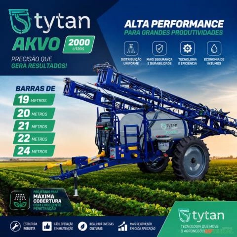 PULVERIZADOR DE ARRASTO TYTAN AKVO 2000 LITROS | BARRA DE PINÇA 24 METROS - DIRETO DE FÁBRICA Imagem PULVERIZADOR DE ARRASTO TYTAN AKVO 2000 LITROS | BARRA DE PINÇA 24 METROS - DIRETO DE FÁBRICA