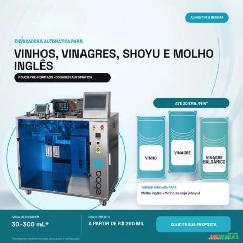 Envasadora para Vinhos e Molhos em pouch pré-formado Ebbapack Imagem Envasadora para Vinhos e Molhos em pouch pré-formado Ebbapack