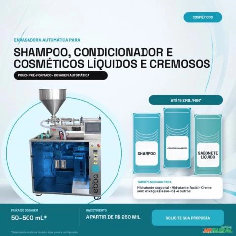 Envasadora Cosméticos Cremosos em Pouch pré-formado Ebbapack Imagem Envasadora Cosméticos Cremosos em Pouch pré-formado Ebbapack