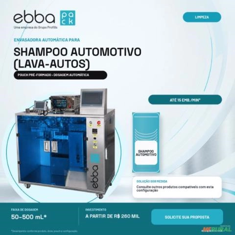 Envasadora para shampoo automotivo (lava-autos) em pouch pré-formado | Ebbapack Imagem Envasadora para shampoo automotivo (lava-autos) em pouch pré-formado | Ebbapack