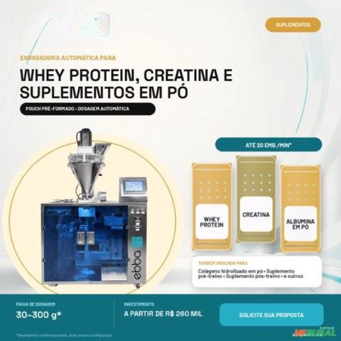 Envasadora de Whey Protein e Suplementos em Pouch Ebbapack Imagem Envasadora de Whey Protein e Suplementos em Pouch Ebbapack