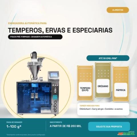Envasadora de Temperos, Ervas e Especiarias em Pouch Ebbapack Imagem Envasadora de Temperos, Ervas e Especiarias em Pouch Ebbapack