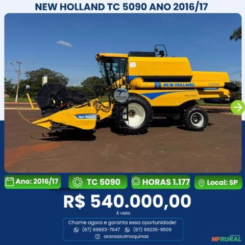 COLHEITADEIRA NEW HOLLAND TC 5090 ANO 2016/17 COM 1177 HORAS Imagem COLHEITADEIRA NEW HOLLAND TC 5090 ANO 2016/17 COM 1177 HORAS