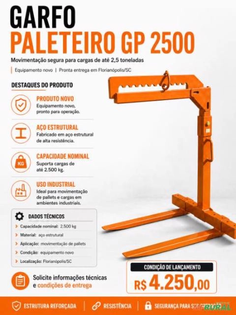 Garfo Paleteiro capacidade para 2500 kg Imagem Garfo Paleteiro capacidade para 2500 kg